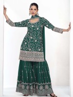 Teal Green Premium Chinon Silk Sharara Suit